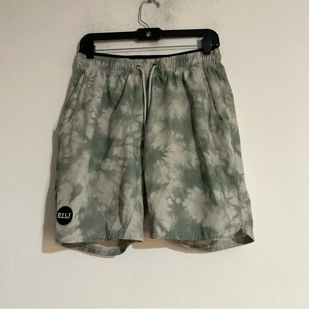 BYLT Basics Active + Lined Shorts Green Tie Dye Size Large Athletic Workout Gym